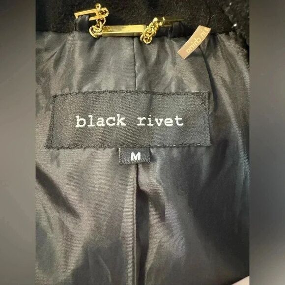 Black Rivet Pea Coat with belt | Size Medium | Black - Picture 12 of 14